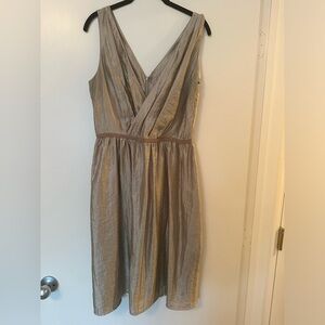 Loft dress metallic champagne pleated wrap front